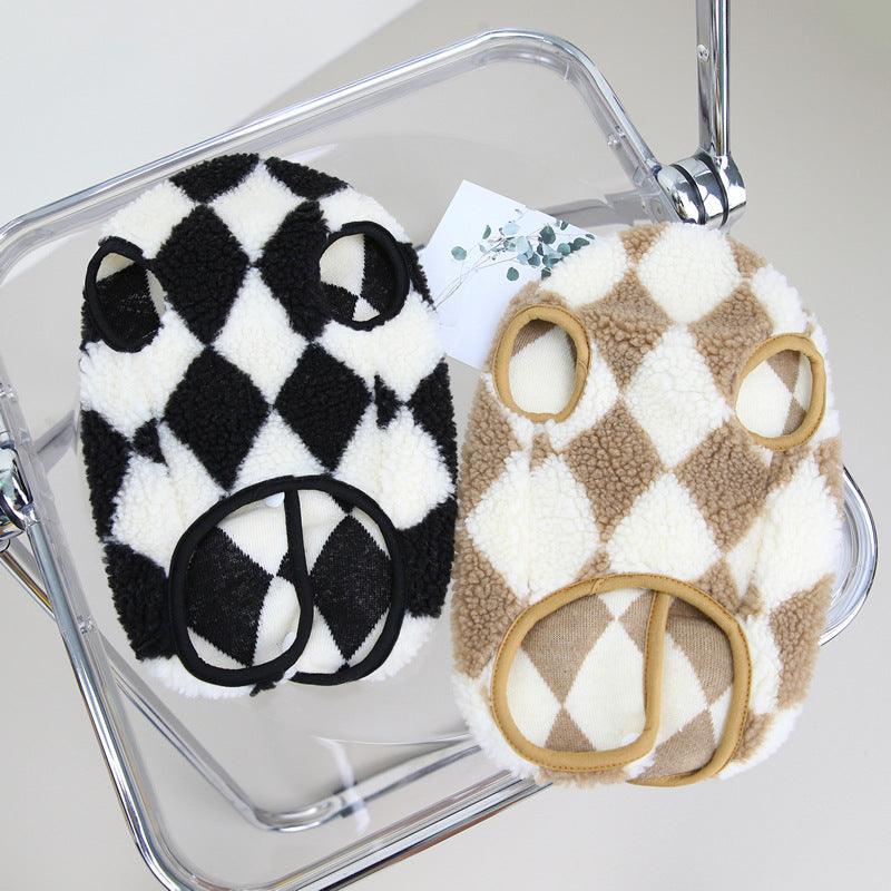 Cozy Checkerboard Plush Pet Vest - Warm Cotton Jacket For Cats And Dogs