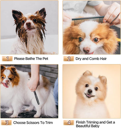 7Inch Professional 4CR Stainless Steel 6 in 1 Grooming Scissors for Dogs with Safety round Tip, Heavy Duty Titanium Coated Pet Grooming Scissor for Dogs, Cats and Other Animals