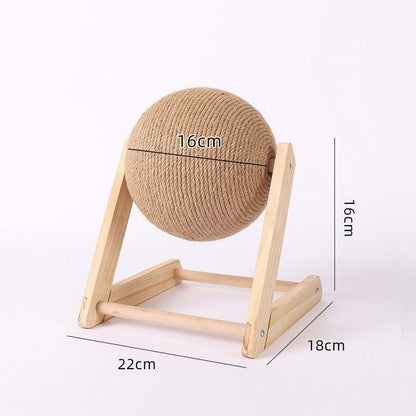 Wooden Cat Scratcher With Sisal Rope Ball - Multi-Functional Cat Scratching Post And Toy