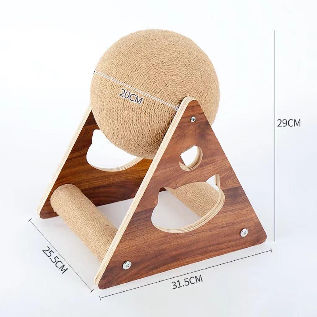 Wooden Cat Scratcher With Sisal Rope Ball - Multi-Functional Cat Scratching Post And Toy