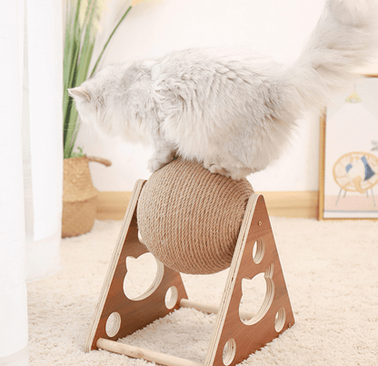 Wooden Cat Scratcher With Sisal Rope Ball - Multi-Functional Cat Scratching Post And Toy