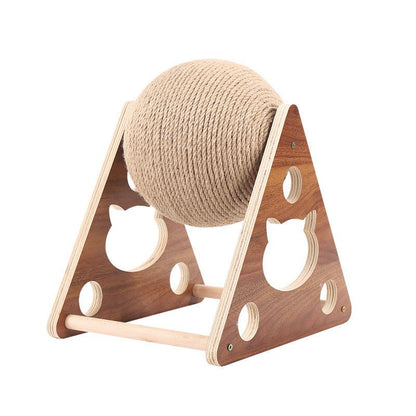 Wooden Cat Scratcher With Sisal Rope Ball - Multi-Functional Cat Scratching Post And Toy