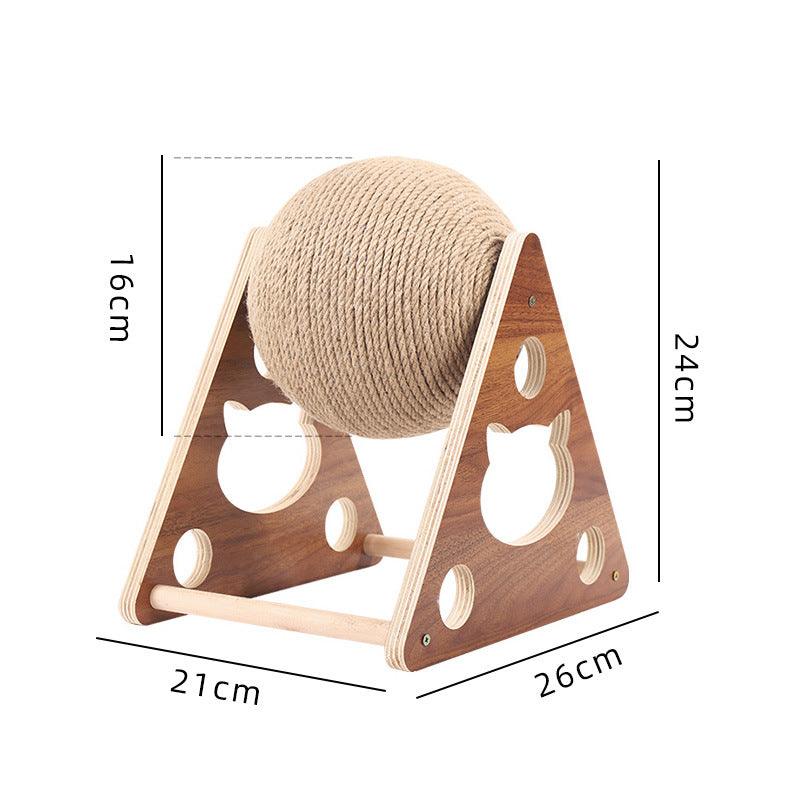 Wooden Cat Scratcher With Sisal Rope Ball - Multi-Functional Cat Scratching Post And Toy