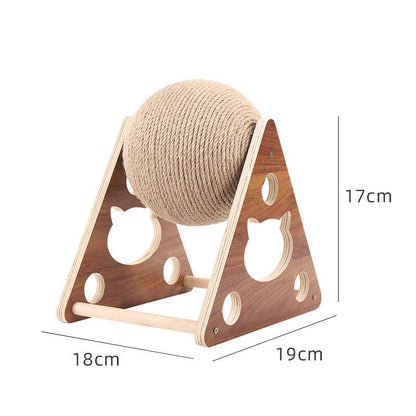 Wooden Cat Scratcher With Sisal Rope Ball - Multi-Functional Cat Scratching Post And Toy