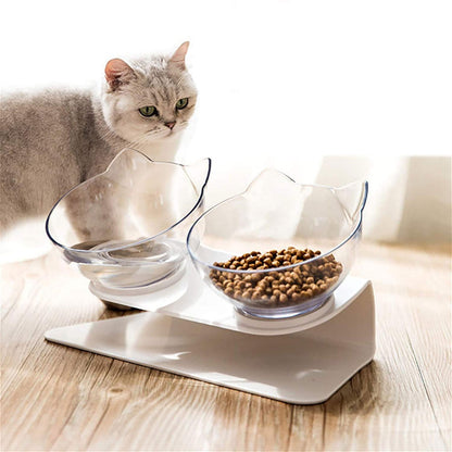 Elevated Non-Slip Double Cat Bowl With 15° Tilted Design