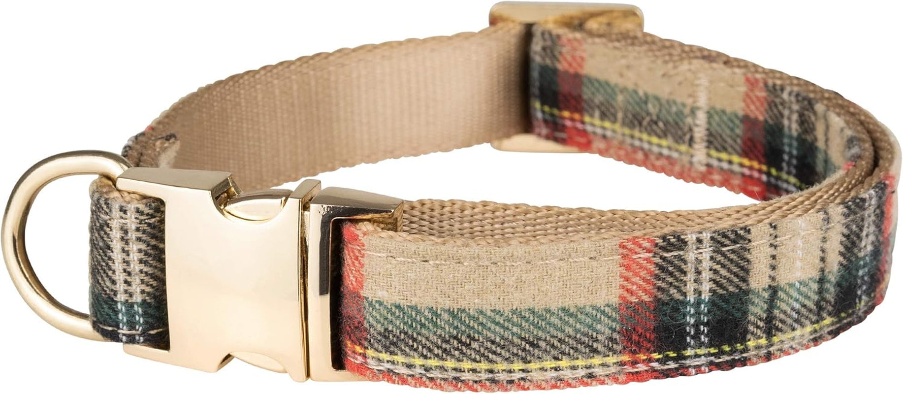 Scottish Tartan Bowtie Dog Collar & Leash Set with Detachable Bow Tie for Girl or Boy Dogs Comfortable Plaid Pattern, Fully Adjustable, Great Pet Gift (XS, Beige)