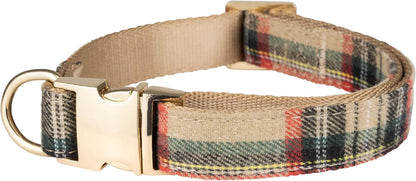 Scottish Tartan Bowtie Dog Collar & Leash Set with Detachable Bow Tie for Girl or Boy Dogs Comfortable Plaid Pattern, Fully Adjustable, Great Pet Gift (XS, Beige)