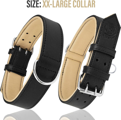 Riparo Dog Collars for Medium Dogs, Genuine Leather Dog Collar, Medium Dog Collar (M: 1" Wide for 13.5”-17.5” Neck, Black)