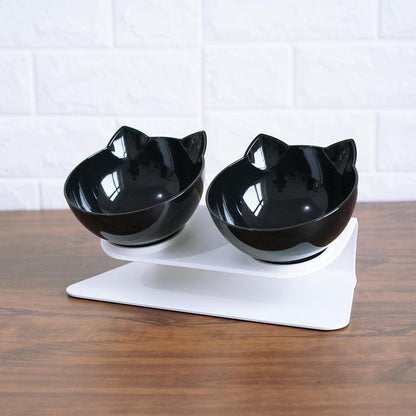 Elevated Non-Slip Double Cat Bowl With 15° Tilted Design