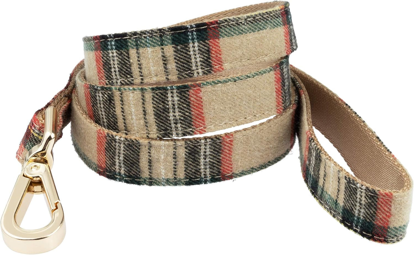 Scottish Tartan Bowtie Dog Collar & Leash Set with Detachable Bow Tie for Girl or Boy Dogs Comfortable Plaid Pattern, Fully Adjustable, Great Pet Gift (XS, Beige)