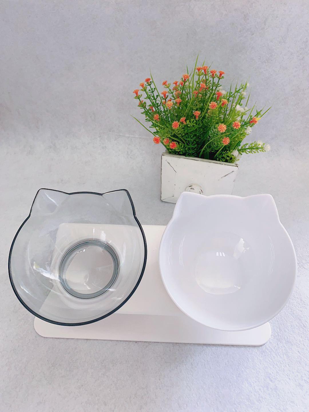 Elevated Non-Slip Double Cat Bowl With 15° Tilted Design