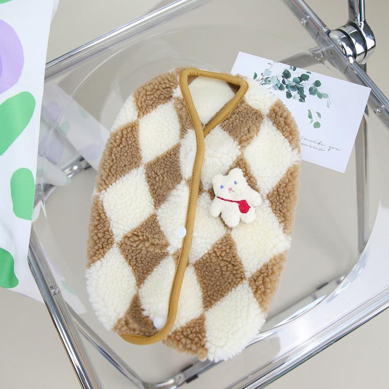 Cozy Checkerboard Plush Pet Vest - Warm Cotton Jacket For Cats And Dogs