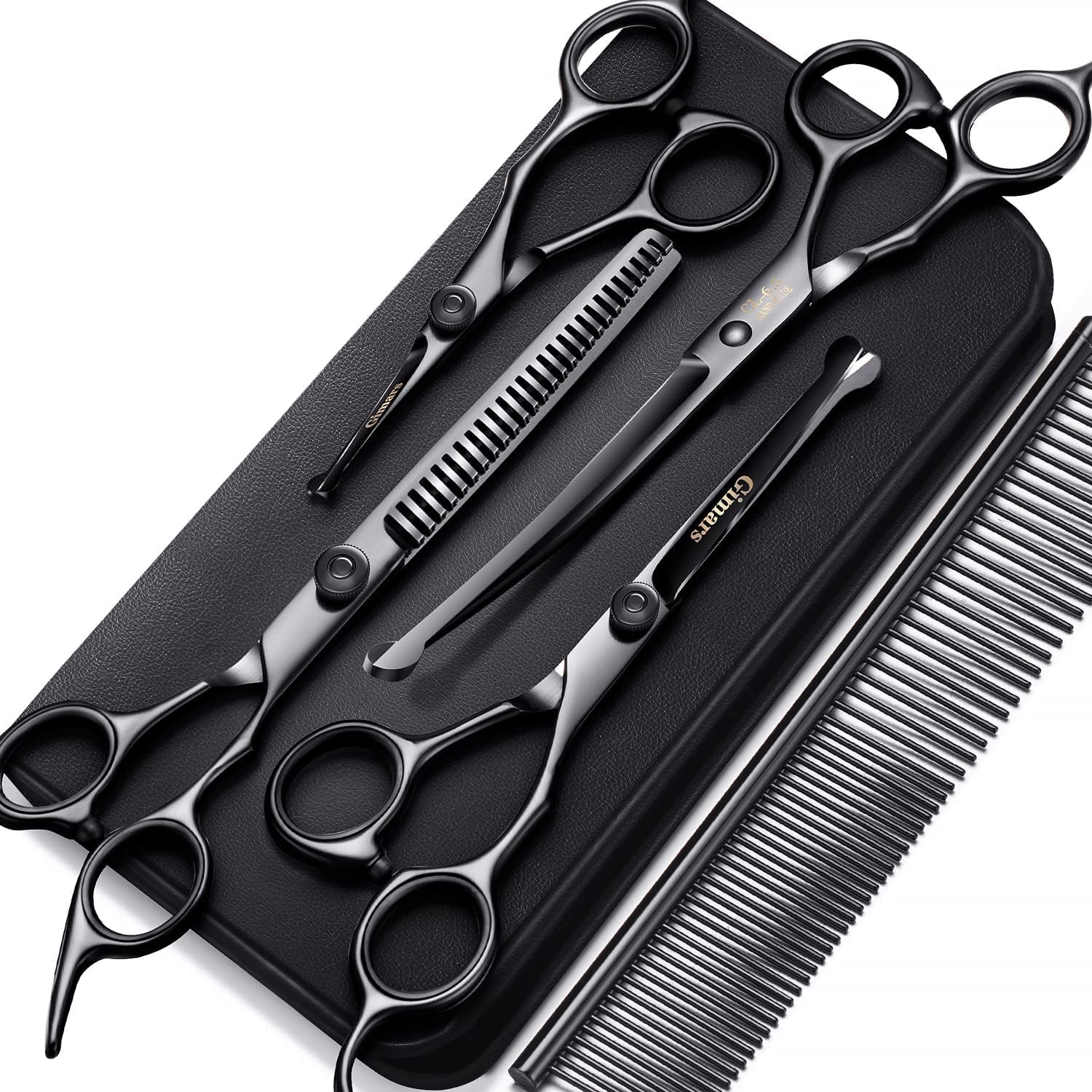 7Inch Professional 4CR Stainless Steel 6 in 1 Grooming Scissors for Dogs with Safety round Tip, Heavy Duty Titanium Coated Pet Grooming Scissor for Dogs, Cats and Other Animals