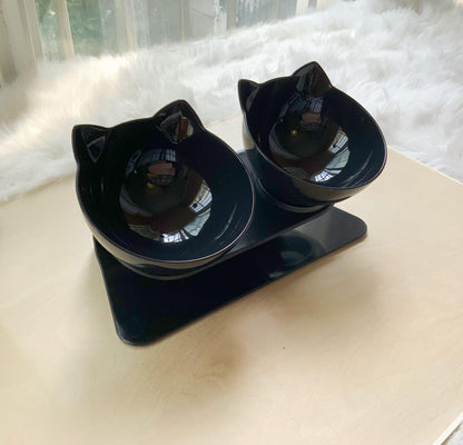 Elevated Non-Slip Double Cat Bowl With 15° Tilted Design