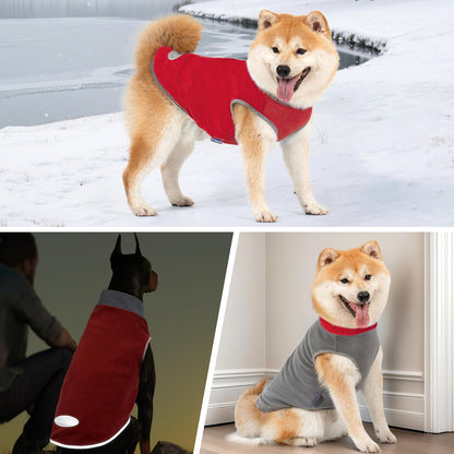 2 Pack Dog Fleece Sweater Stretchy Sweatshirt with Reflective Stripe Pullover Soft Jacket Pet Clothes Dog Sweaters for Small Dogs Cats Grey & Red